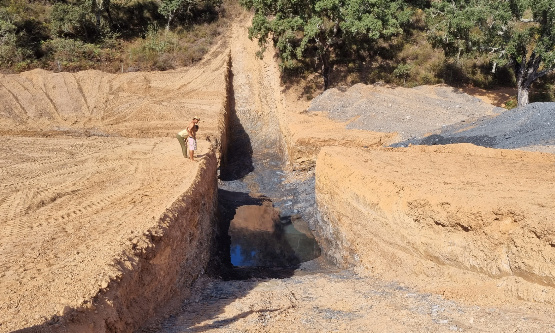 Digging the swale, finding water beneath the dust.